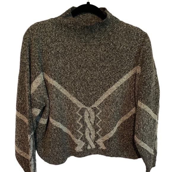 Vintage David Brett Mock Turtleneck Long Sleeve Sweater Grey on Grey Ladies M/L - Picture 2 of 8